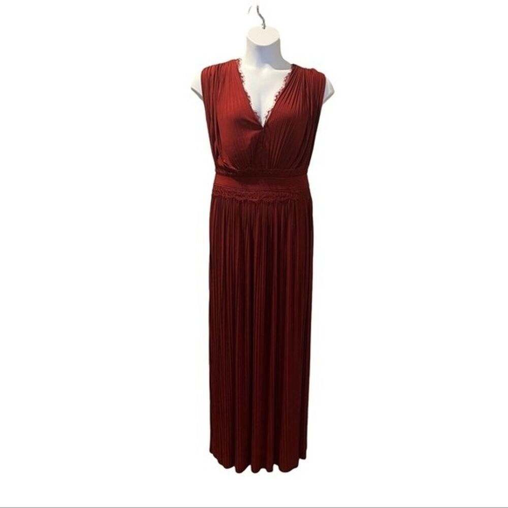 ASOS Maternity premium lace insert pleated midi dress in oxblood size 18